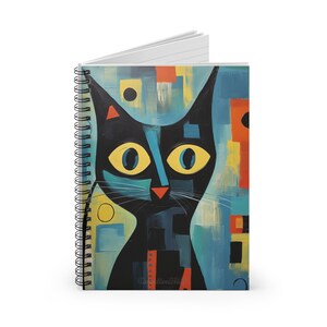 Spiral Notebook Ruled Line, Cute Cat Notebook, Picasso Cat Journal, Cat Lover Gift, FREE SHIPPING