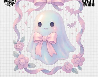Cute Ghost PNG, Pastel Ghost Clipart, Kawaii Ghost Png, Bow Ghost Sublimation, Halloween Ghost Digital, Spooky Ghost Design