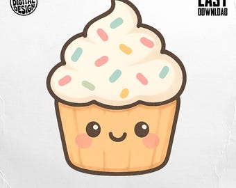 Cute Cupcake PNG, Kawaii Cupcake Clipart, Smiling Cupcake Png, Baking Png, Sweet Treat Sublimation, Digital Download, Birthday Party