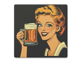 Sottobicchieri in pietra retrò con scritta "Birra Lady", sottobicchieri quadrati con arte vintage, set di 4 sottobicchieri, arredamento da bar unico, regalo classico per gli amanti della birra, casa