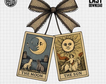 Cartas del Tarot de la Luna y el Sol PNG: Arte digital celestial y místico (Archivo descargable)