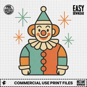 2 FILE BUNDLE Retro Clown PNG, Vintage Circus Clipart, Clown Sublimation Png, Carnival Png, Circus Clipart, Digital Download, Cute Clown