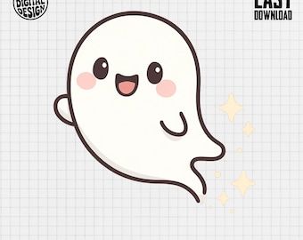 Fantasma fofo PNG, Clipart de fantasma kawaii, PNG de Halloween, Fantasma de desenho animado para sublimação, Download digital, Fantasma fofo
