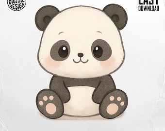 Cute Panda PNG, Kawaii Panda Clipart, Baby Panda Png, Nursery Png, Adorable Panda Sublimation, Digital Download, Animal Design