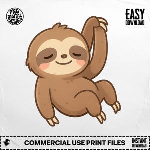 Cute Sloth PNG, Cartoon Sloth Clipart, Lazy Sloth Png, Sloth Lover Png, Animal Sublimation, Digital Download