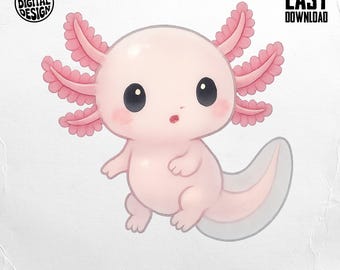Axolotl carino PNG, Axolotl rosa Clipart, Axolotl kawaii PNG, Salamandra PNG, Axolotl sublimazione, download digitale
