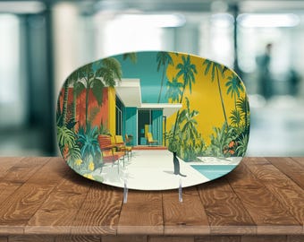 Bandeja de estilo moderno de mediados de siglo / Bandeja para servir MCM con diseño de gato negro de Palm Springs / Decoración retro para el hogar / Arte vintage de la era atómica / Regalo de inauguración de casa