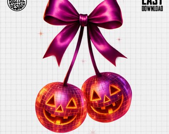 Disco Pumpkin PNG, Halloween Clipart, Pink Bow, Spooky Png, Jack O Lantern, Halloween Sublimation, Digital Download, Cute Halloween Design