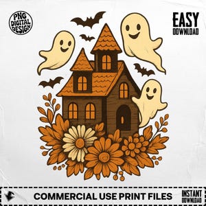 Halloween Png, Haunted House Png, Cute Ghost Png, Bats Png, Flowers Png ...