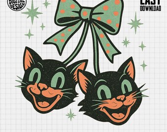 レトロなハロウィン黒猫ピエロPNG | 1950年代のヴィンテージ