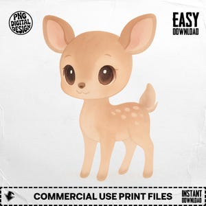 Cute Deer PNG, Baby Deer Clipart, Fawn Png, Animal Png, Bambi Sublimation, Digital Download, Adorable Deer Design