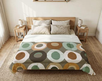 Edredón de algodón con círculos retro / Ropa de cama geométrica de estilo moderno de mediados de siglo