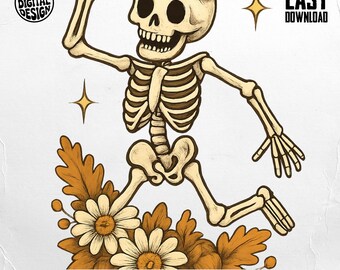 Floral Skeleton PNG, Spooky Halloween Autumn Sublimation (Digital Download)