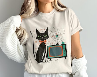 Retro Cat TV Png, Vintage Cat Clipart, Mid Century Cat Png, Cat Lover Gift, Atomic Age Cat Art, Digital Download Design, 1950s Kitty