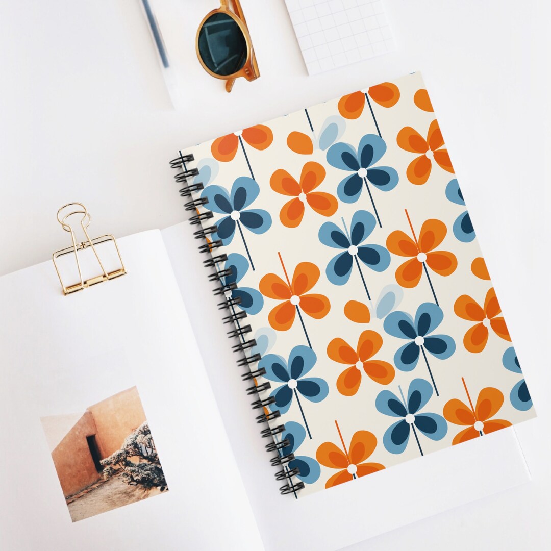 Retro Floral Pop Spiral Notebook Ruled Line, 1950s 1960s Mid Century ...