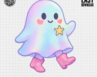 Fantasma fofo PNG, Clipart de fantasma pastel, Fantasma kawaii PNG, PNG para a temporada assustadora, Fantasma de Halloween para sublimação, Download digital
