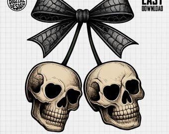 Skull Cherry Clipart: Gothic Halloween Skulls PNG (Digital Download)