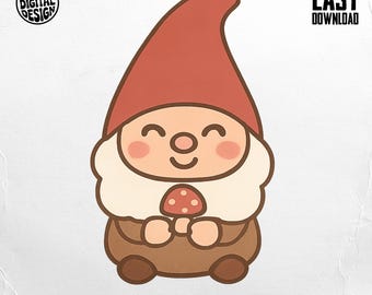 Cute Gnome PNG, Smiling Gnome Clipart, Mushroom Gnome Png, Garden Gnome, Scandinavian Gnome, Digital Download, Gnome Design