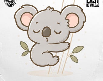 Cute Koala Bear PNG, Sleeping Koala Clipart, Koala Png, Baby Koala Sublimation, Digital Download, Cute Animal Design