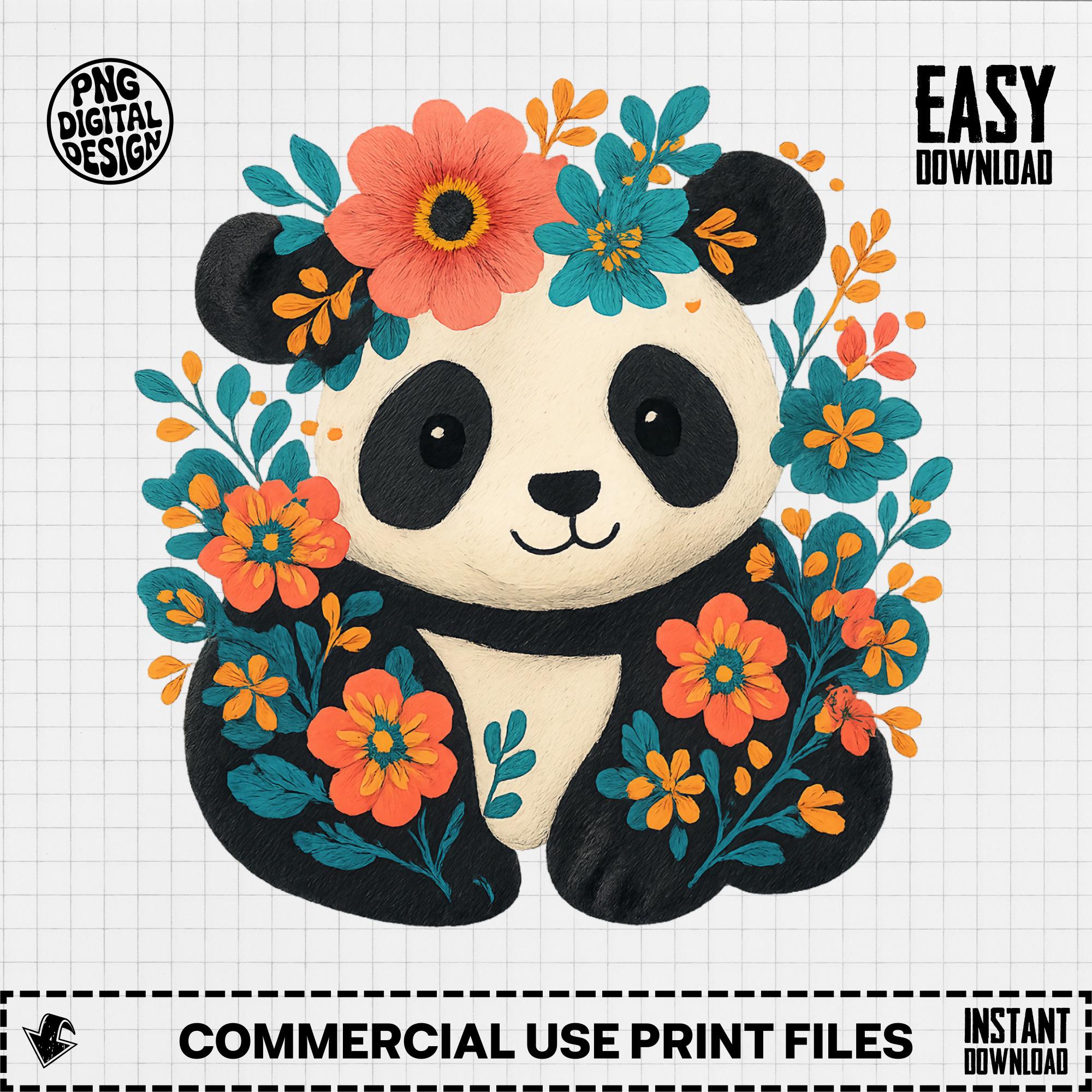 Panda Bear PNG, Floral Panda Clipart, Cute Panda Png, Flower Crown Png ...