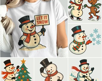 BUNDLE of 6 Snowman Let it Snow PNG, Winter Clipart, Retro Snowman Png, Christmas Png, Cute Snowman, Digital Download, Design