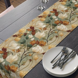 Autumn Table Runner Embroidery Style Botanical Table Runner Floral Decor Fall Decor Thanksgiving Decor Housewarming Gift Botanical Decor