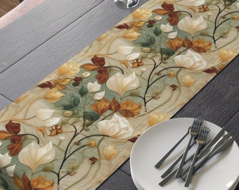 Autumn Table Runner Embroidery Style Botanical Table Runner Floral Decor Fall Decor Thanksgiving Decor Housewarming Gift Botanical Decor