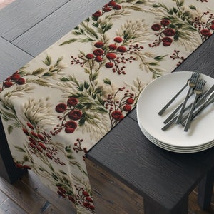 Botanical Christmas Table Runner Dining Room Decor Christmas Tables Setting Floral Winter Holiday Decor