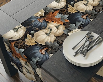 Navy Pumpkin Table Runner Fall Decor Thanksgiving Tablescape Harvest Centerpiece Autumn Kitchen Dining Decor