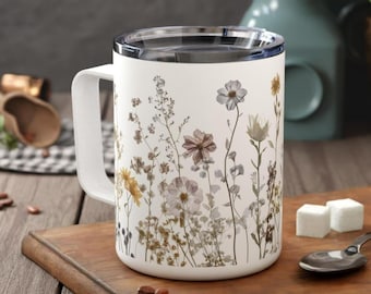 Pressed Wildflower Travel Mug: Insulated Floral Coffee Tumbler