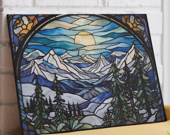 Mountain Landscape Tempered Glass Cutting Board: Winter Cabin Decor