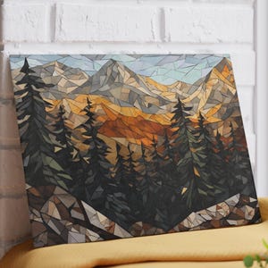 Mountain Landscape Glass Cutting Board Charcuterie Board Stained Glass Effect Kitchen Decoration Useful Gift Mountain Home Decor Cabin Decor