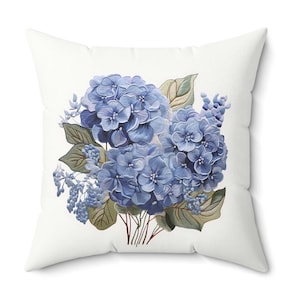 Blue Hydrangea Pillow Soft Cozy Faux Suede Spring Botanical Throw Pillows Square Sofa Accent Floral Home Decor Flower Lover Gift