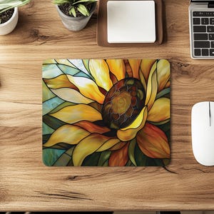 Stained Glass Sunflower Mouse Pad: Floral Desk Decor