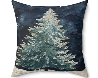 Navy Throw Pillow Evergreen Tree Soft Cozy Faux Suede Square Aesthetic Sofa Couch Accent Blue Christmas Pillows Winter Holiday Decor