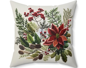 Botanical Christmas Pillow Soft Cozy Faux Suede Square Aesthetic Floral Throw Couch Sofa Accent Pillows Holiday Decor