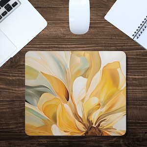 Abstract Sunflower Mouse Pad Aesthetic Desk Decor Floral Home Office Accessory Rectangular or Round Mousepad Useful Gift for Her