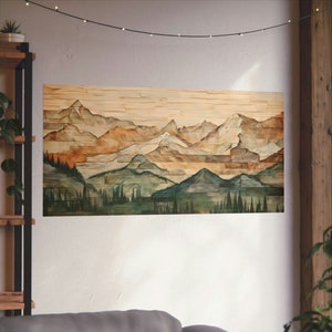 Wood Mountain Landscape Poster: Abstract Sage Tan Wall Art