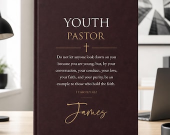 Personalized Youth Pastor Gift Custom Journal with Name Ministry Appreciation Scripture Notebook