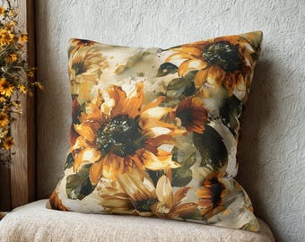 Rustic Sunflower Pillow Cover: Faux Suede Fall Farmhouse Decor