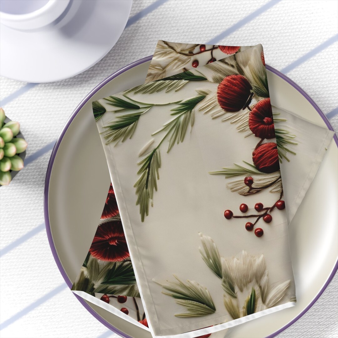 Botanical Christmas Cloth Napkin Set of 4 Napkins Floral Aesthetic