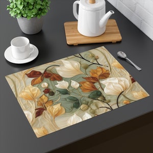 Autumn Cloth Placemat 1 pc Embroidery Style Thanksgiving Placemat Table Setting Autumn Botanical Placemat Dining Room Decor Fall Placemat