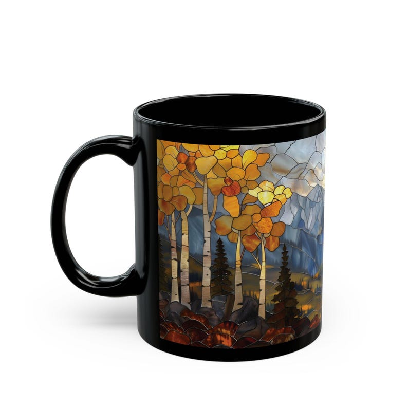 Fall Mountain Mug Aspen Trees Stained Glass Aesthetic Rocky Mountains Coffee Mug Autumn Colorado Aspens Gift for Hiker Camper Nature Lover image 8