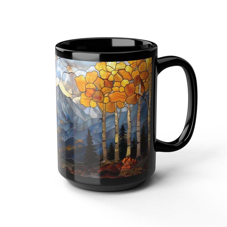 Fall Mountain Mug Aspen Trees Stained Glass Aesthetic Rocky Mountains Coffee Mug Autumn Colorado Aspens Gift for Hiker Camper Nature Lover image 14