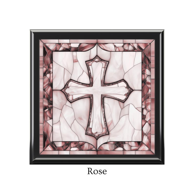 Cross Wooden Jewelry Box Christian Faith Gift Religious Keepsake Memory Organizer Rose