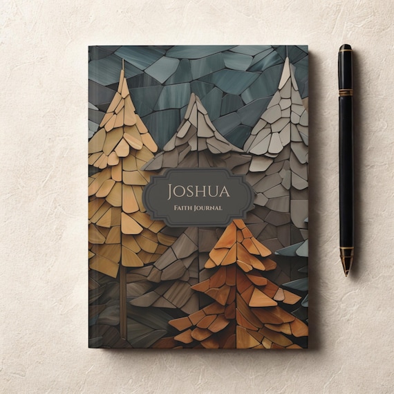 Personalized Faith Journal for Men, Custom Name Notebook for Prayer and Bible Study Notes, Forest Scripture Gift for Christian Teen or Dad
