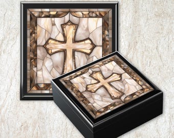 Cross Wooden Jewelry Box Christian Faith Gift Religious Keepsake Memory Organizer