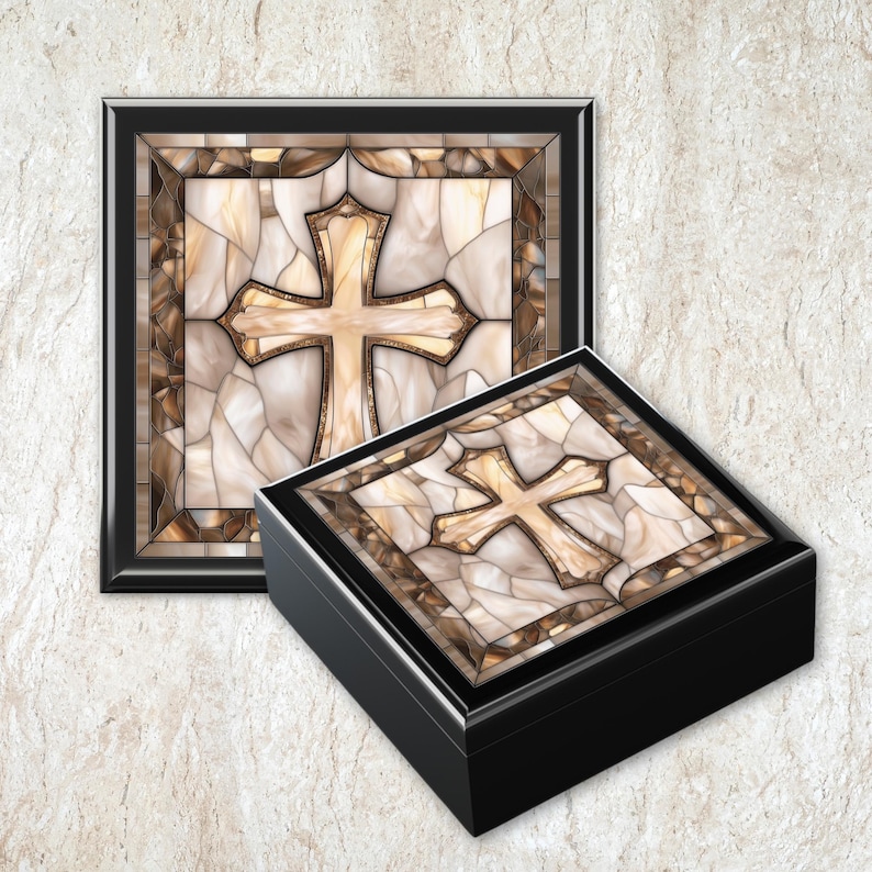Cross Wooden Jewelry Box Christian Faith Gift Religious Keepsake Memory Organizer Bild 1