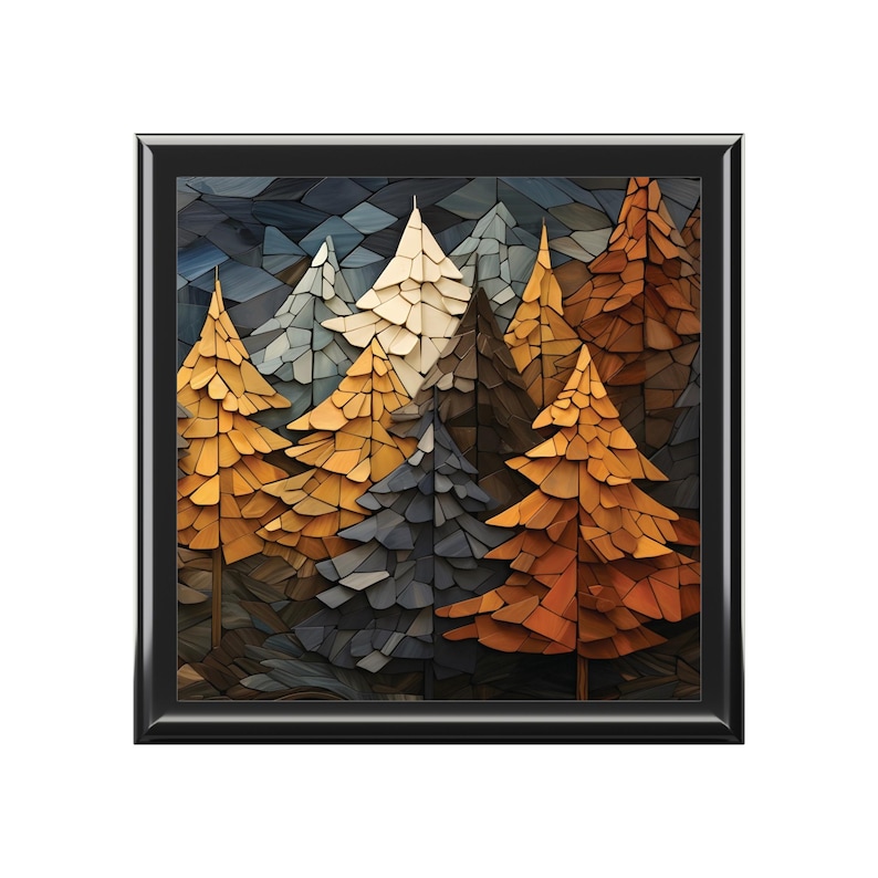 Wooden Keepsake Box Mountain Forest Adventure Memory Box Wood Jewelry Box with Ceramic Tile Lid, Gift for Outdoors Lover image 5
