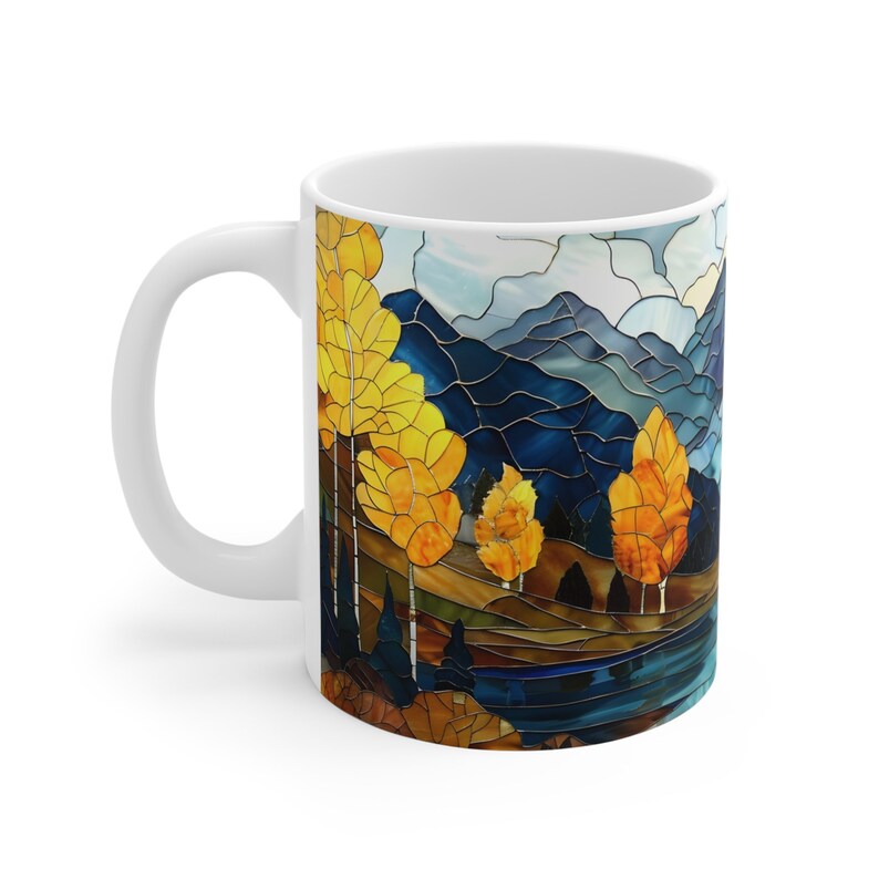 Aspen Trees Mountain Mug Stained Glass Aesthetic Fall Ceramic Coffee Mug Autumn Tea Cup Rocky Mountains Lake Hiker Camper Nature Lover Gift image 10
